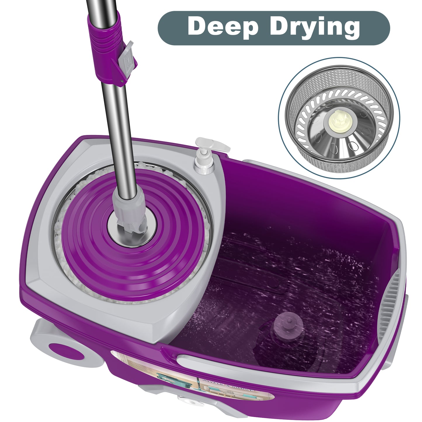 FunClean Spin Mop and Bucket System | 6 Replacement Mop Heads | 61" Extended Handle