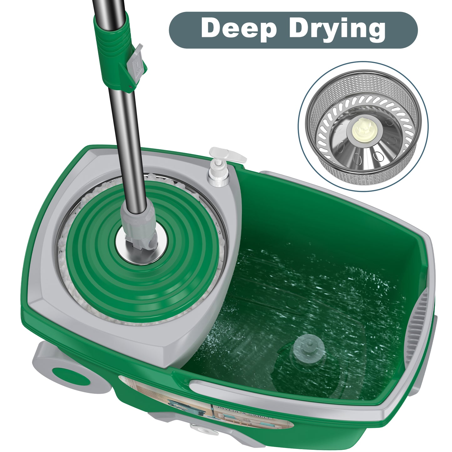 FunClean Spin Mop and Bucket System | 6 Replacement Mop Heads | 61" Extended Handle