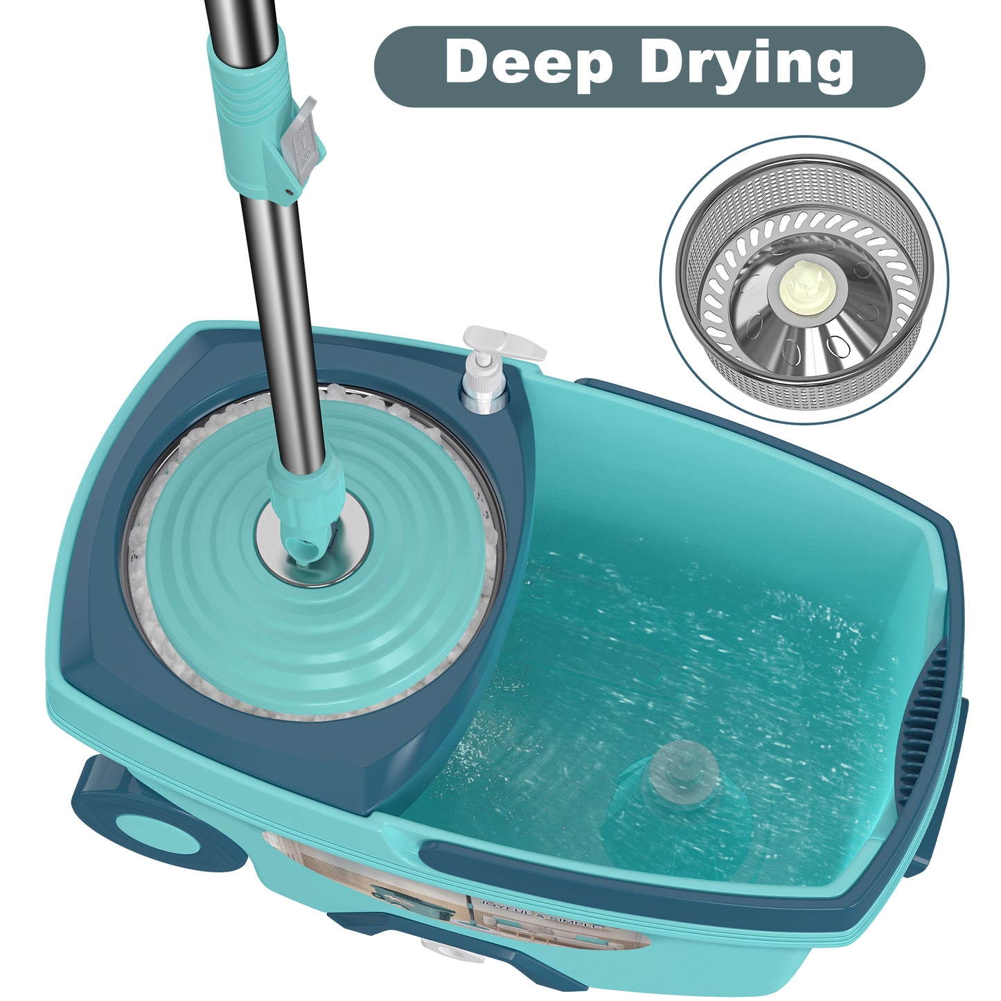 FunClean Spin Mop and Bucket System | 6 Replacement Mop Heads | 61" Extended Handle