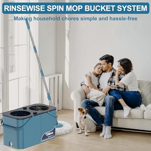 RinseWise Spin Mop Bukcet System | 4-Chamber & Wheels | Separate Clean and Dirty Water | Refills washable