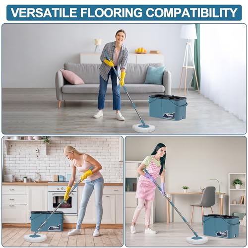 RinseWise Spin Mop Bukcet System | 4-Chamber & Wheels | Separate Clean and Dirty Water | Refills washable